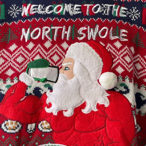 Blizzard Bay North Swole Muscle Santa Cookies & Milk Christmas Sweater Size Med - Picture 2 of 5